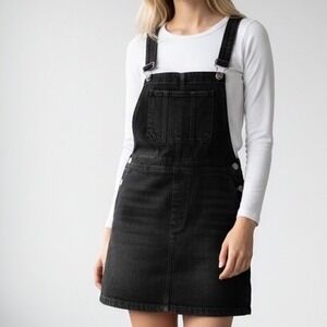 Blackheart Womens Black Denim Overall Dress Pinafore Mini Skirt Large